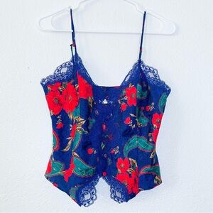 Victoria’s Secret Vtg Floral Lace Button Front Gold Label Cami Sleep Top Small